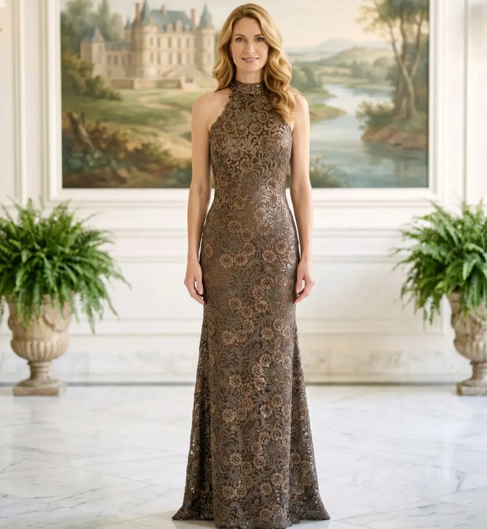 Model wearing a Long Sleeves gown