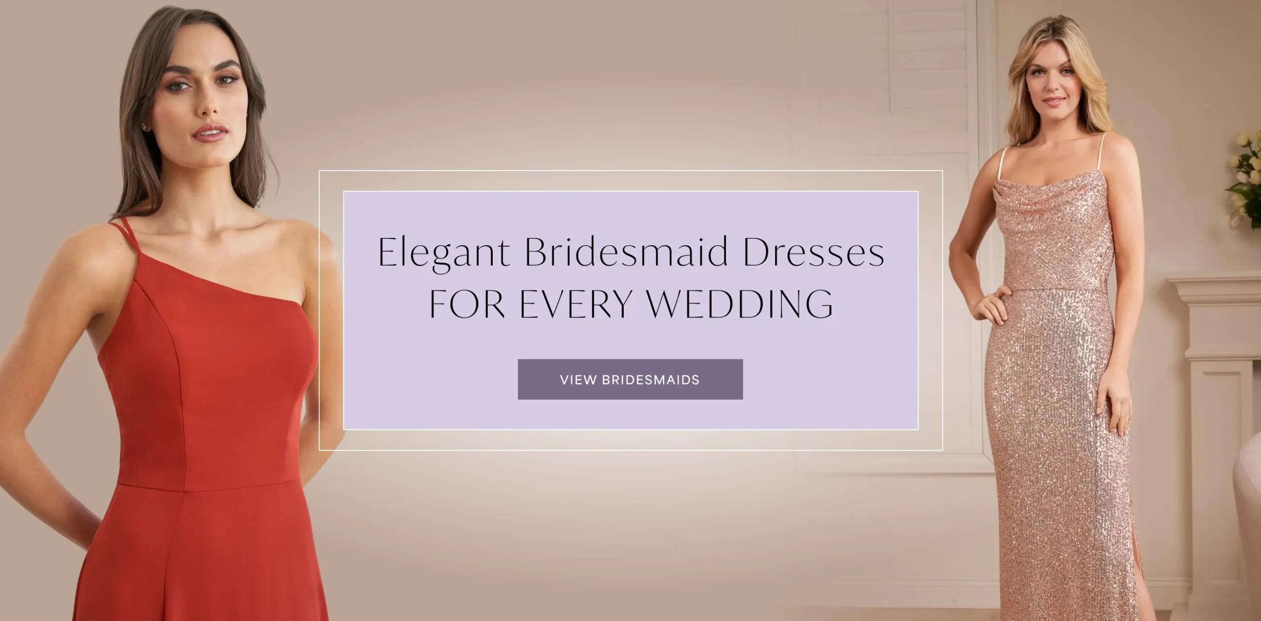 2 Models wearing b2 by jasmine b253051 and b243066 gowns, desktop banner