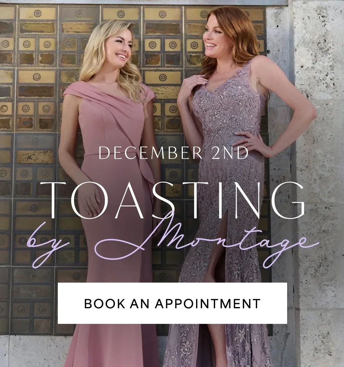 Models wearing mother of the bride gowns, mobile banner