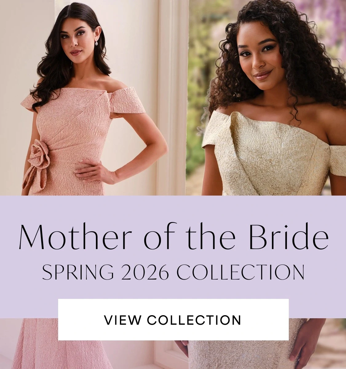 Models are wearing Ivonne D mother of the bride dresses, mobile banner